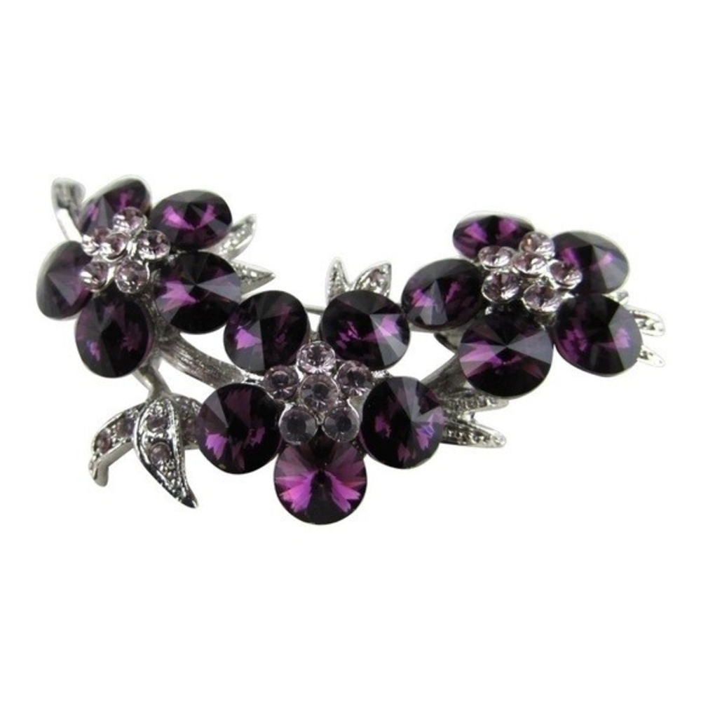 Charter Club Silver Tone Purple Clear Crystal Flower Brooch 2" Pin NIB - Picture 5 of 7